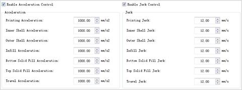 enable and modify acceleration and jerk settings