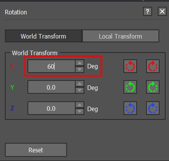 Enter the exact value in the input box to rotate the model