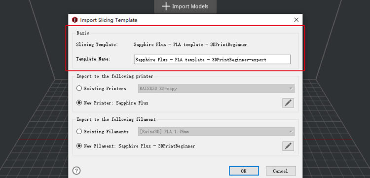 The “Import Slicing Template” window will pop up. Fill the details according to the project requirements.