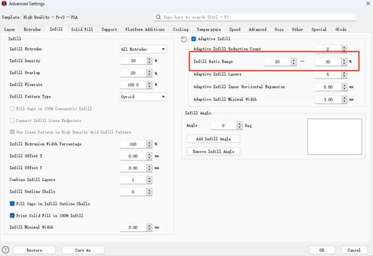 Infill Ratio Range fix