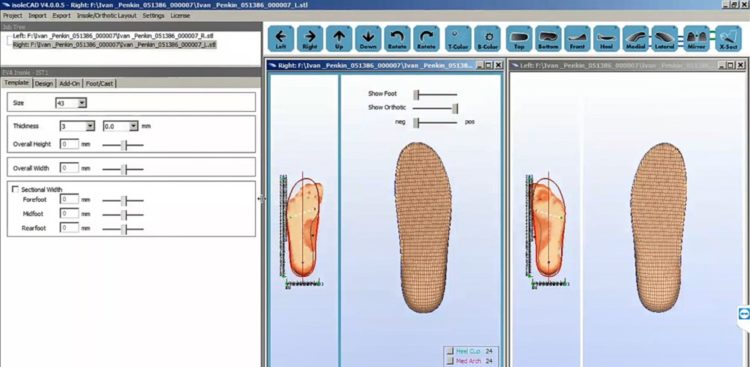 Screenshot of IsoleCAD program for creating insoles