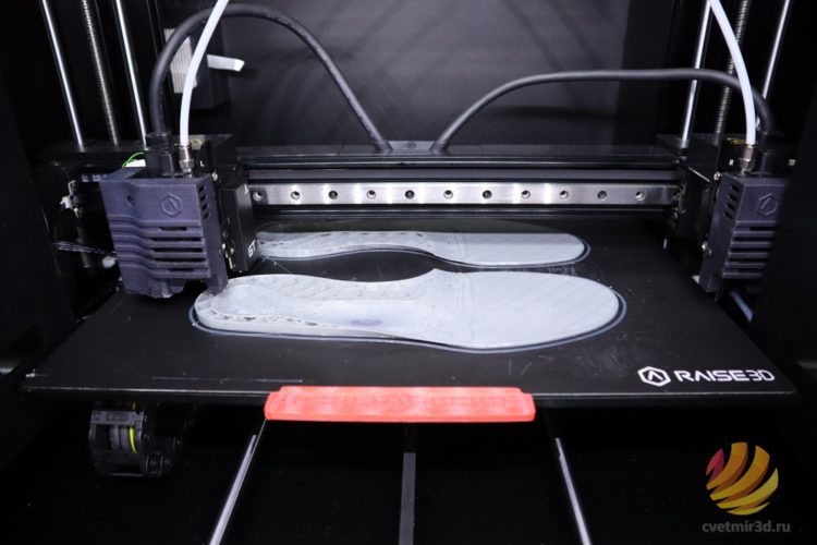 The process of printing insoles on a 3D printer Raise3D E2