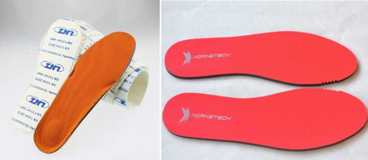 Pre-cut insoles with an adhesive layer.