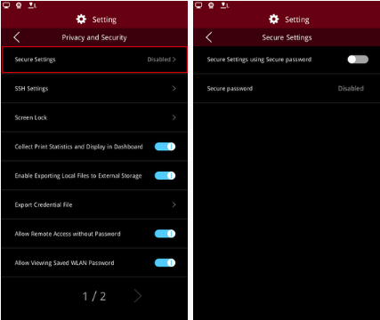 Setting > Machine > More Settings > Privacy and Security Screen” width=”427″ height=”360″ /></p>
<p> </p>
<p><strong>8. Added “Clear Local Storage” option</strong></p>
<p>Press Setting > Machine > More Settings > Reset to enter the reset page. Press the option “Clear Local Storage” to clear all files in local storage with one step.</p>
<p><img loading=