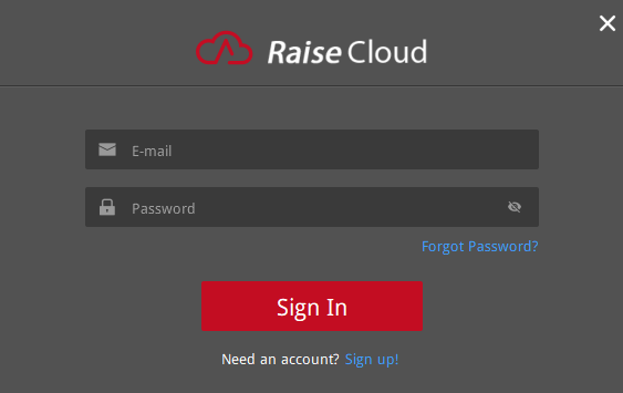 RaiseCloud account Sign in / Sign Up Screen