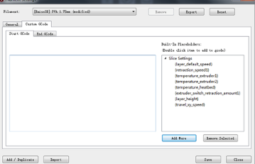 Start Gcode and End Gcode settings