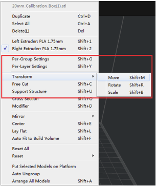 new options into the model setting menu