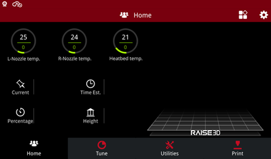 E2 3D Printer Home Screen