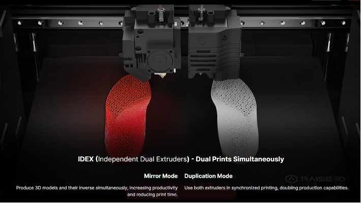 Raise3D E2 prints two models at the same time