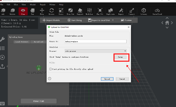 Users can select which third-party printer to upload to and click Setup