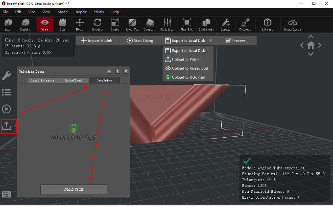 You can also access the Upload to OctoPrint window via the Uploading Queue.png